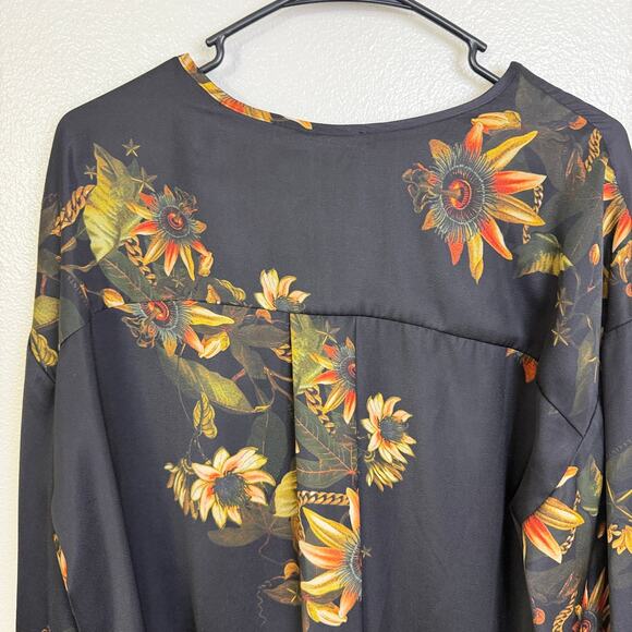 All Saints Black Floral Penny Avifauna Top Womens US 10 Long Sleeve Shirt Blouse - Picture 8 of 11